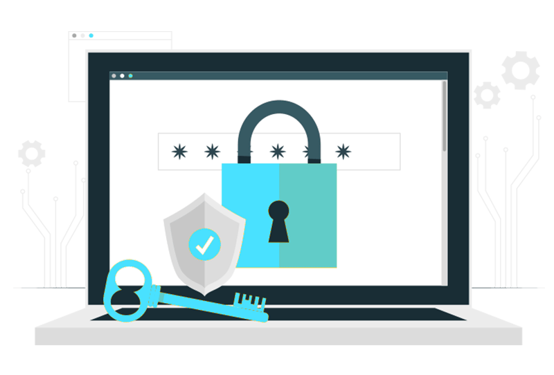 Illustration of a secure laptop with private cloud